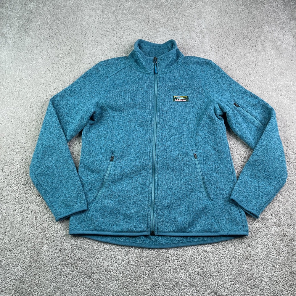 LL Bean Sweater Fleece Jacket Women Small Petite Blue Full Zip Outdoor Hiking